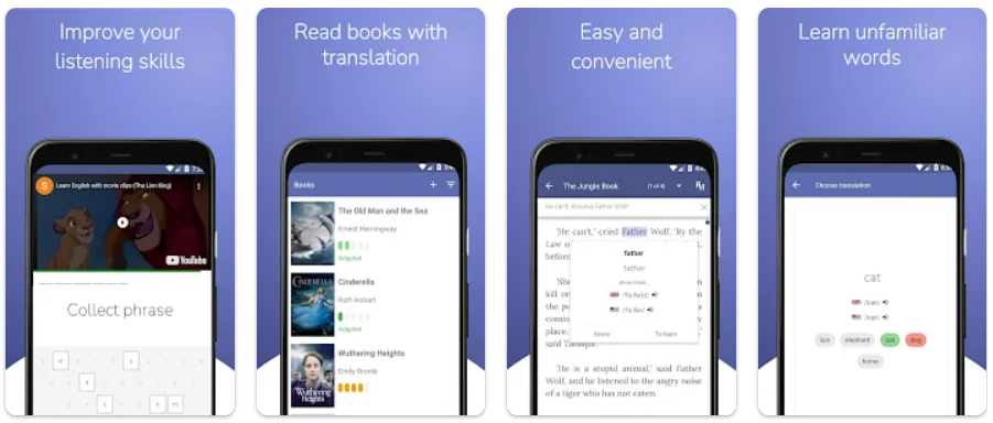  اپلیکیشن Learn English by movies, books