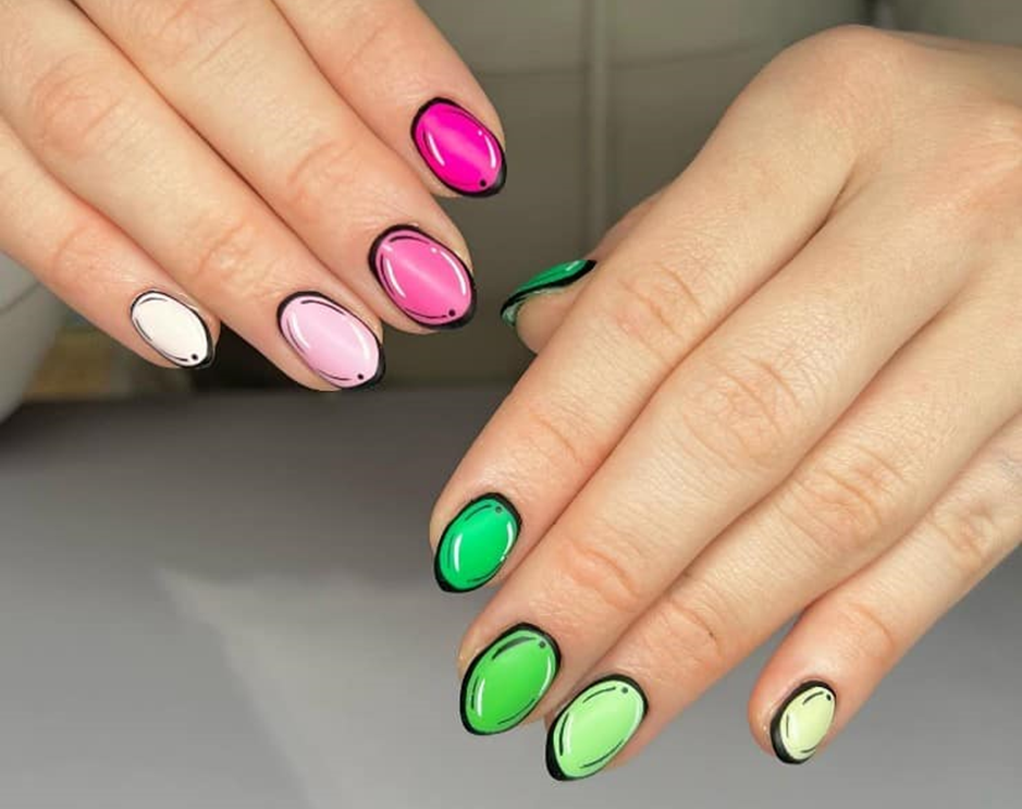 ناخن‌های کارتونی/ناخن‌های پاپ‌آرت (Comic nails/Pop-art nails):