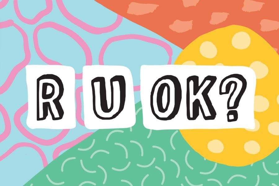 تصویر رنگارنگی که روی آن نوشته شده R U OK?