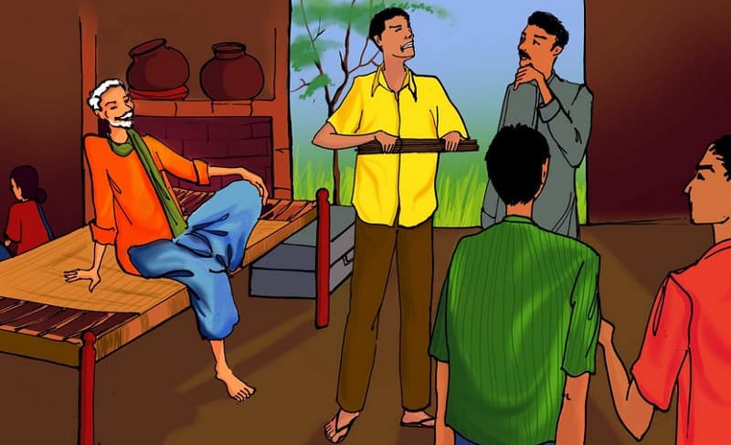 تصویر کارتونی از یک پیرمرد و چهار پسرش