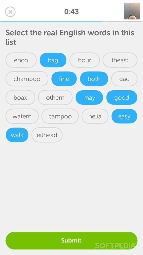 انتخاب کلمه صحیح در آزمون دولینگو