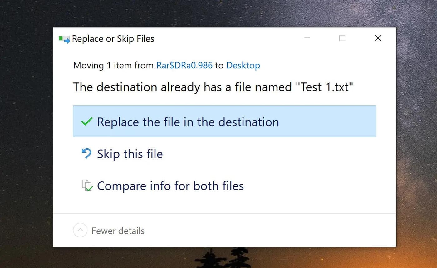معنی جمله replace the files in the destination چیست؟.jpg