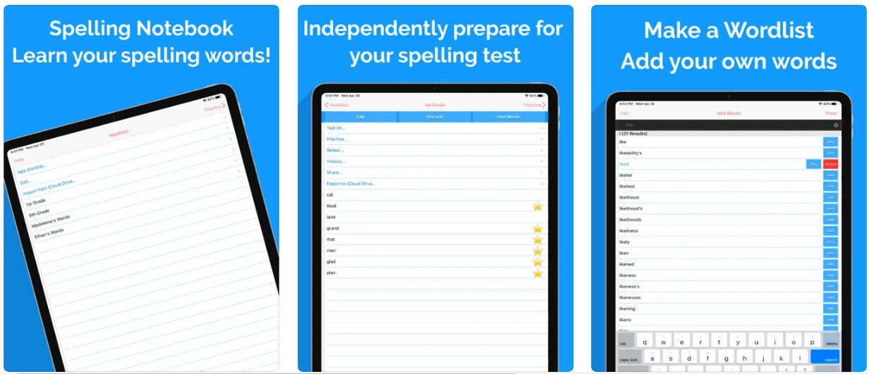 برنامه Spelling Notebook