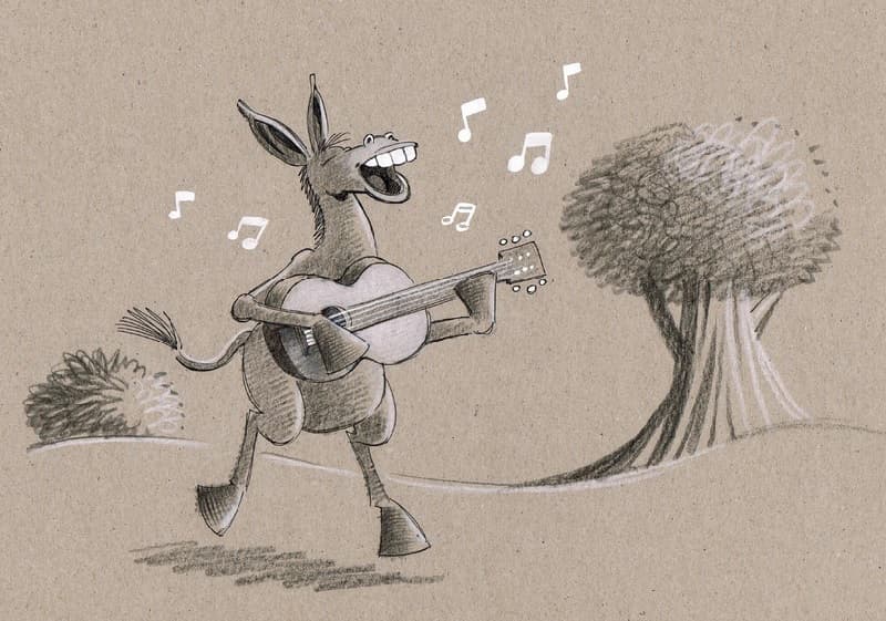 تصویری کارتونی از الاغی که آواز می‌خواند