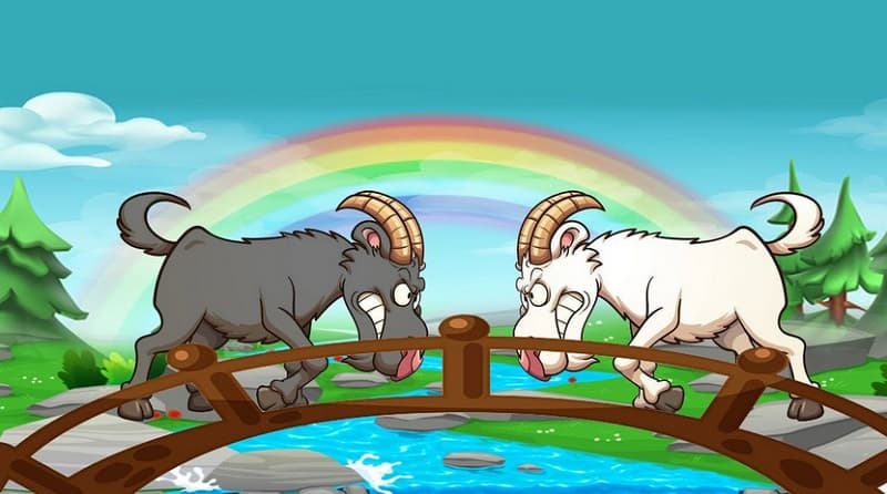 تصویری کارتونی از دو بز که در حال نبرد با یک‌دیگر هستند