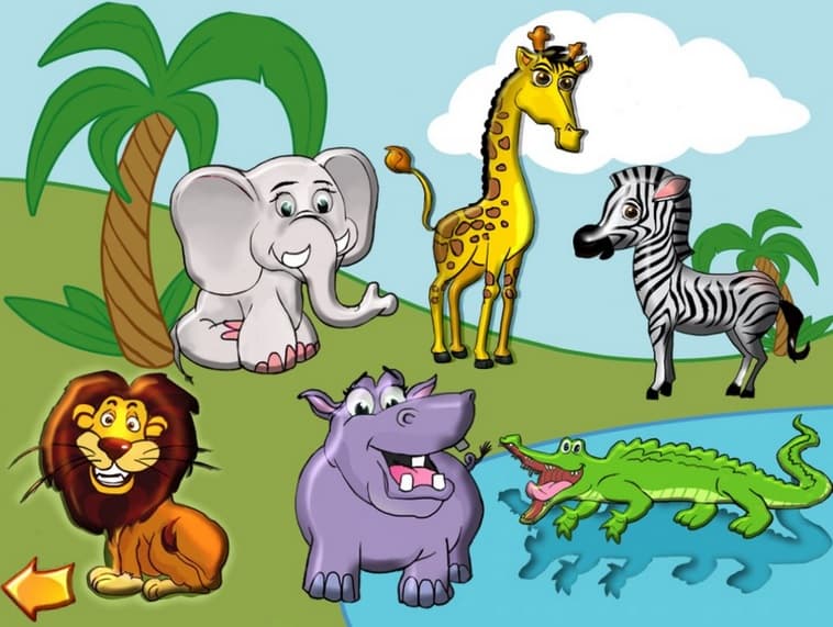 تصویری کارتونی از چندین حیوان در یک جنگل