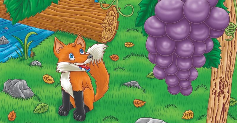تصویری کارتونی از روباهی که به یک انگور نگاه می‌کند