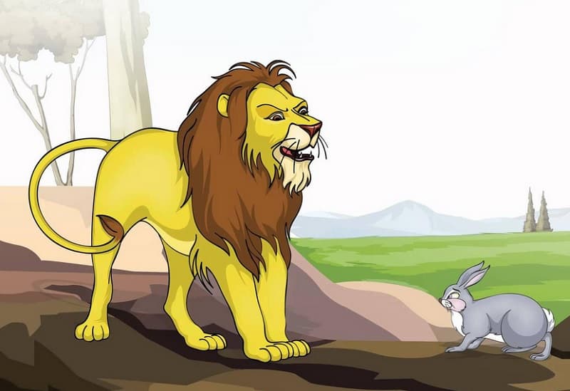 تصویری کارتونی از یک شیر و خرگوش