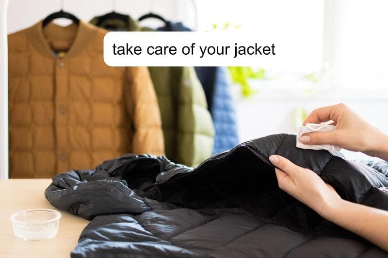 معنی جمله "take care of your jacket" چیست؟